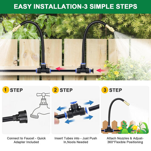 Drip Irrigation System, 2026-Upgrade 100Ft 1/4" Garden Watering System with 24 Pcs 360° Adjustable Copper Nozzles, DIY Kit for Garden, Lawn, Greenhouse, Raised Beds & Outdoor Plants