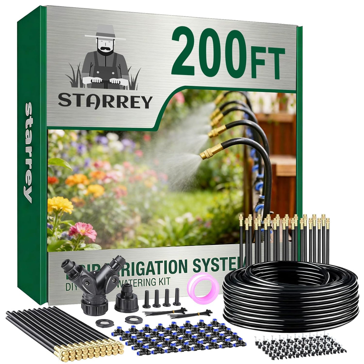 Drip Irrigation System, 2026-Upgrade 100Ft 1/4" Garden Watering System with 24 Pcs 360° Adjustable Copper Nozzles, DIY Kit for Garden, Lawn, Greenhouse, Raised Beds & Outdoor Plants