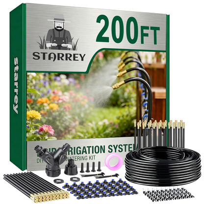 Drip Irrigation System, 2026-Upgrade 100Ft 1/4" Garden Watering System with 24 Pcs 360° Adjustable Copper Nozzles, DIY Kit for Garden, Lawn, Greenhouse, Raised Beds & Outdoor Plants