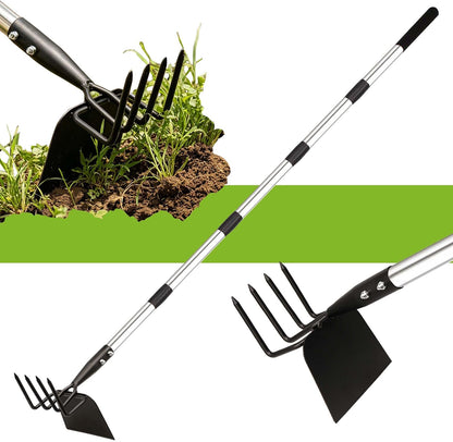 Long Hand Cultivator, 2-in-1 Hand Tiller and Garden Hoe for Gardening