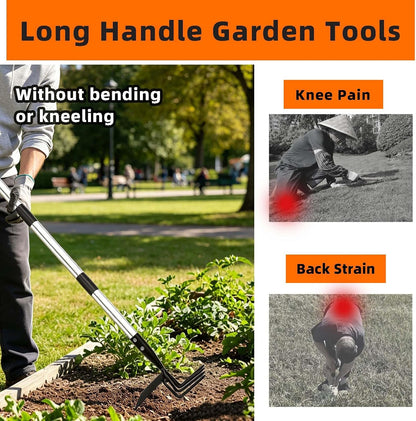 Long Hand Cultivator, 2-in-1 Hand Tiller and Garden Hoe for Gardening