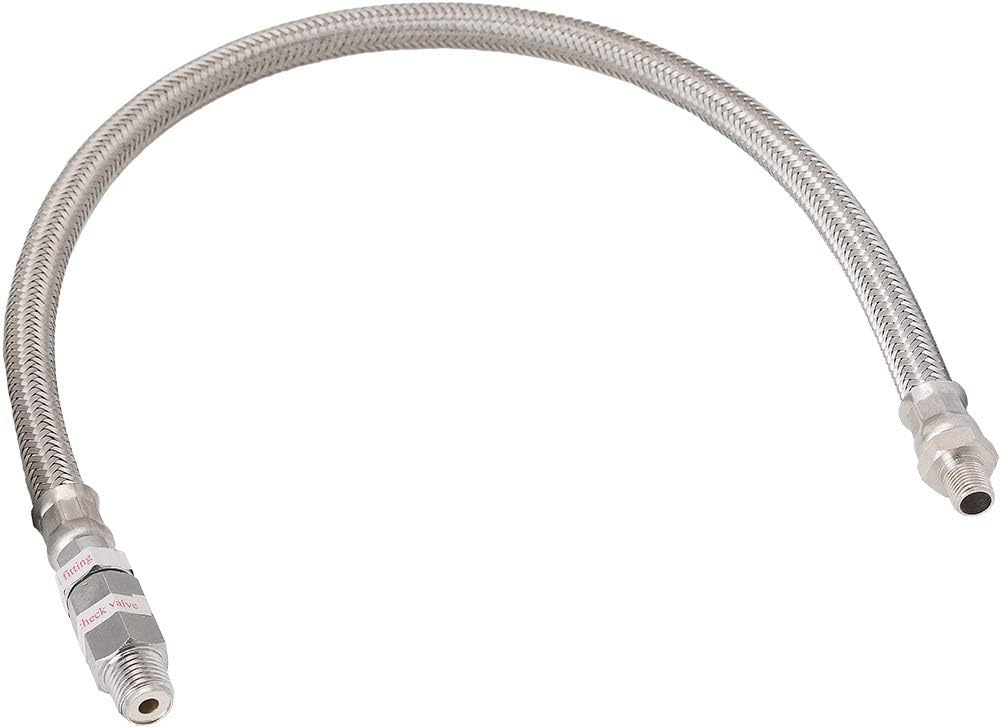 Stainless Steel Air Compressor Braided Leader Hose with Check Valve 1/8" NPT Male to 1/4" NPT Male 20inch Chrome VXA7332