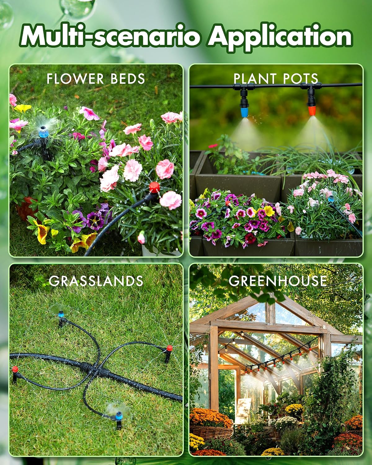 240FT Drip Irrigation System Kits - Automatic Garden Watering Sprinkler with 1/2 & 1/4 inch Tubing Hose Patio Misting Plant Irrigation Water Equipment Quick Connector for Greenhouse Flower Beds Lawn