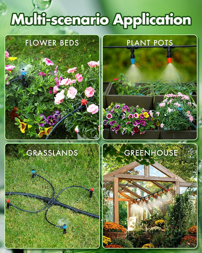 240FT Drip Irrigation System Kits - Automatic Garden Watering Sprinkler with 1/2 & 1/4 inch Tubing Hose Patio Misting Plant Irrigation Water Equipment Quick Connector for Greenhouse Flower Beds Lawn