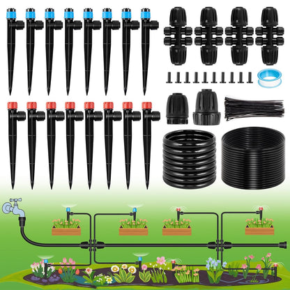 240FT Drip Irrigation System Kits - Automatic Garden Watering Sprinkler with 1/2 & 1/4 inch Tubing Hose Patio Misting Plant Irrigation Water Equipment Quick Connector for Greenhouse Flower Beds Lawn