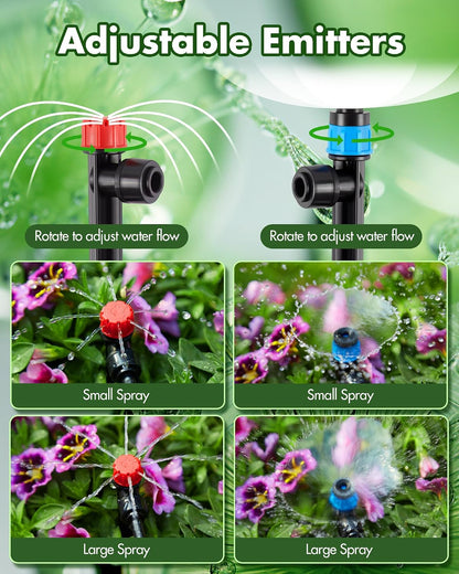 240FT Drip Irrigation System Kits - Automatic Garden Watering Sprinkler with 1/2 & 1/4 inch Tubing Hose Patio Misting Plant Irrigation Water Equipment Quick Connector for Greenhouse Flower Beds Lawn