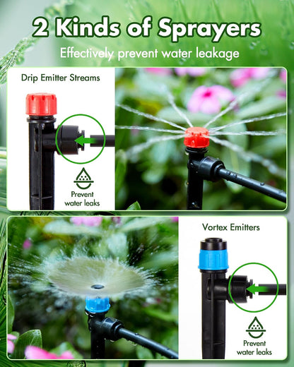 240FT Drip Irrigation System Kits - Automatic Garden Watering Sprinkler with 1/2 & 1/4 inch Tubing Hose Patio Misting Plant Irrigation Water Equipment Quick Connector for Greenhouse Flower Beds Lawn