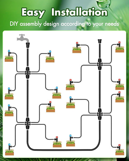 240FT Drip Irrigation System Kits - Automatic Garden Watering Sprinkler with 1/2 & 1/4 inch Tubing Hose Patio Misting Plant Irrigation Water Equipment Quick Connector for Greenhouse Flower Beds Lawn
