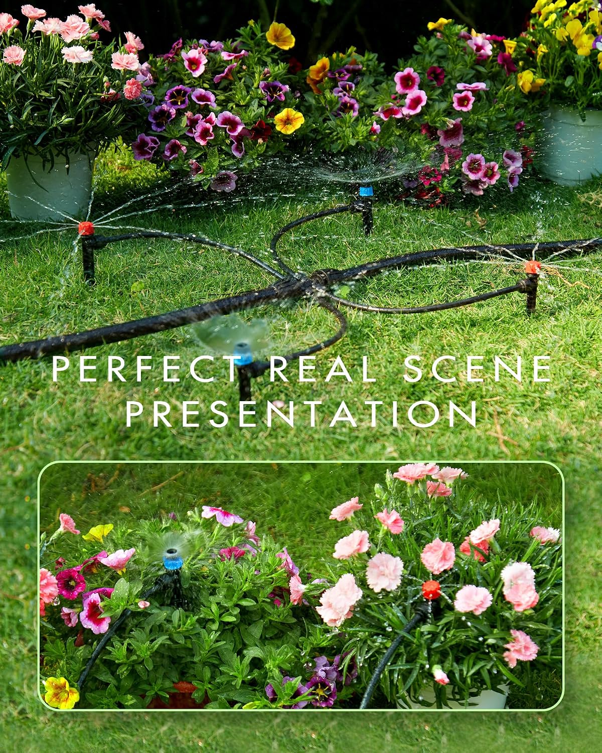240FT Drip Irrigation System Kits - Automatic Garden Watering Sprinkler with 1/2 & 1/4 inch Tubing Hose Patio Misting Plant Irrigation Water Equipment Quick Connector for Greenhouse Flower Beds Lawn