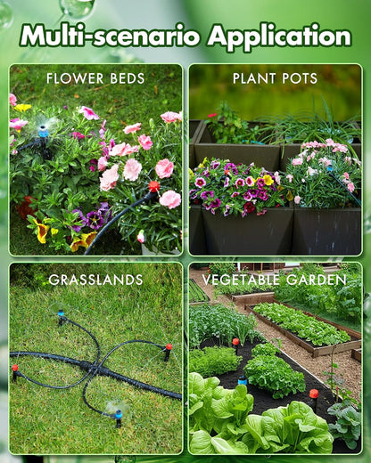 240FT Drip Irrigation System Kits - Automatic Garden Watering Sprinkler with 1/2 & 1/4 inch Tubing Hose Patio Misting Plant Irrigation Water Equipment Quick Connector for Greenhouse Flower Beds Lawn