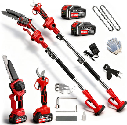 4-in-1 Cordless Pole Saws for Tree Trimming Kit:8 Inch Mini Chainsaw, Electric Pruning Shears,16ft Extendable Pole, 2×4.0Ah Batteries&Pole Saw Battery Powered Tree Trimmer Limb Branch Cutter Pruner