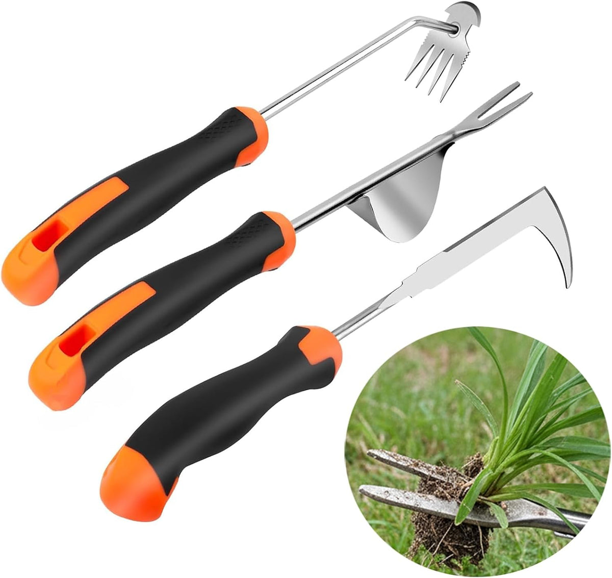 3 Pack Weed Puller Tool Set, Stainless Steel Weeding Tools for Gardening