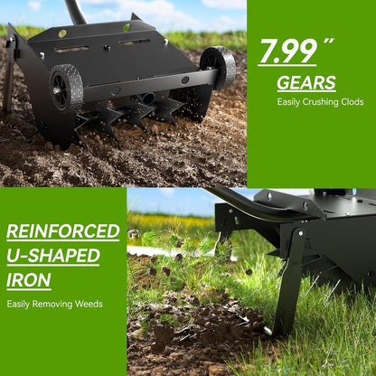 9-Inch Lawn Aerator with Steel Handle,Heavy Duty Push Spike Aerator with 2 Wheels,Aerator Lawn Tool, Manual Aerator Lawn Tool with Foam Armrests, Suitable for Lawn, Garden and Yard