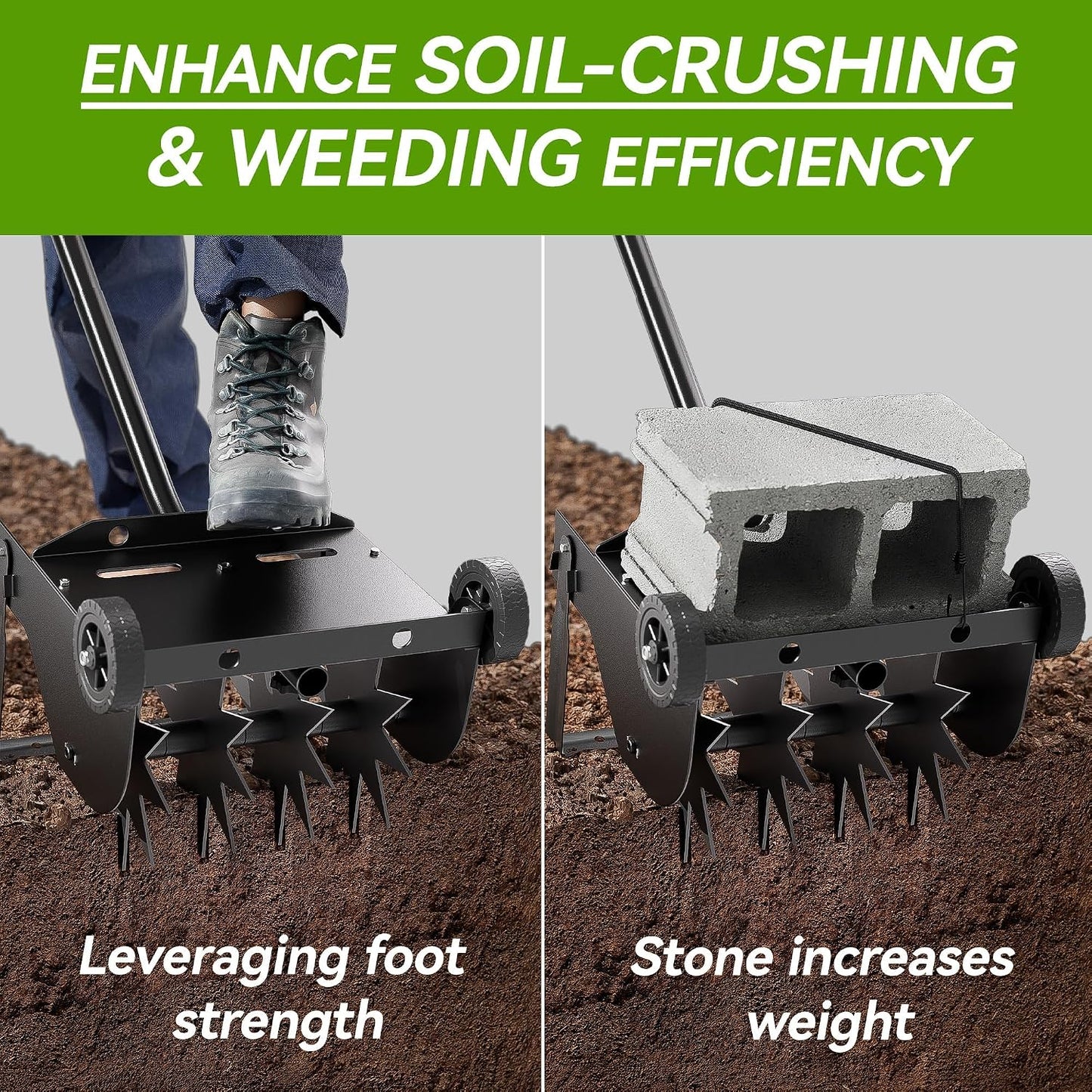 9-Inch Lawn Aerator with Steel Handle,Heavy Duty Push Spike Aerator with 2 Wheels,Aerator Lawn Tool, Manual Aerator Lawn Tool with Foam Armrests, Suitable for Lawn, Garden and Yard