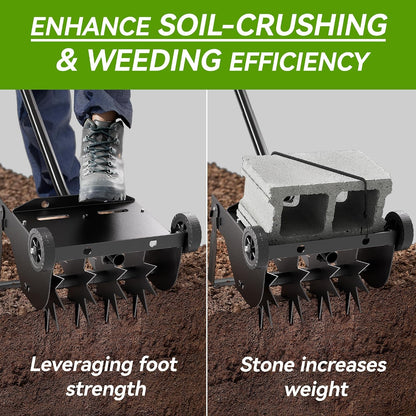 9-Inch Lawn Aerator with Steel Handle,Heavy Duty Push Spike Aerator with 2 Wheels,Aerator Lawn Tool, Manual Aerator Lawn Tool with Foam Armrests, Suitable for Lawn, Garden and Yard