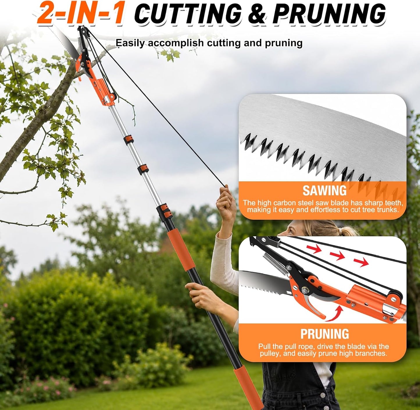 SISUPASSIE 26FT Reach Tree Trimmer, Telescoping Pole Saw with 5-20FT Extension Pole, Manual Tree Pruner Extendable for Yard, Garden, Patios