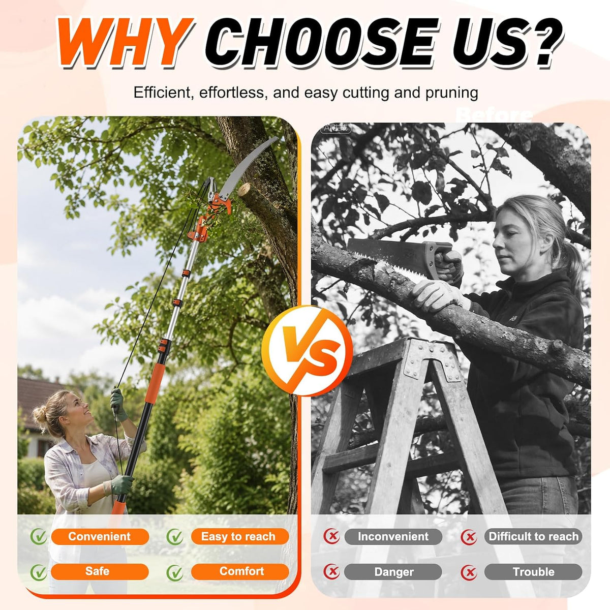 SISUPASSIE 26FT Reach Tree Trimmer, Telescoping Pole Saw with 5-20FT Extension Pole, Manual Tree Pruner Extendable for Yard, Garden, Patios