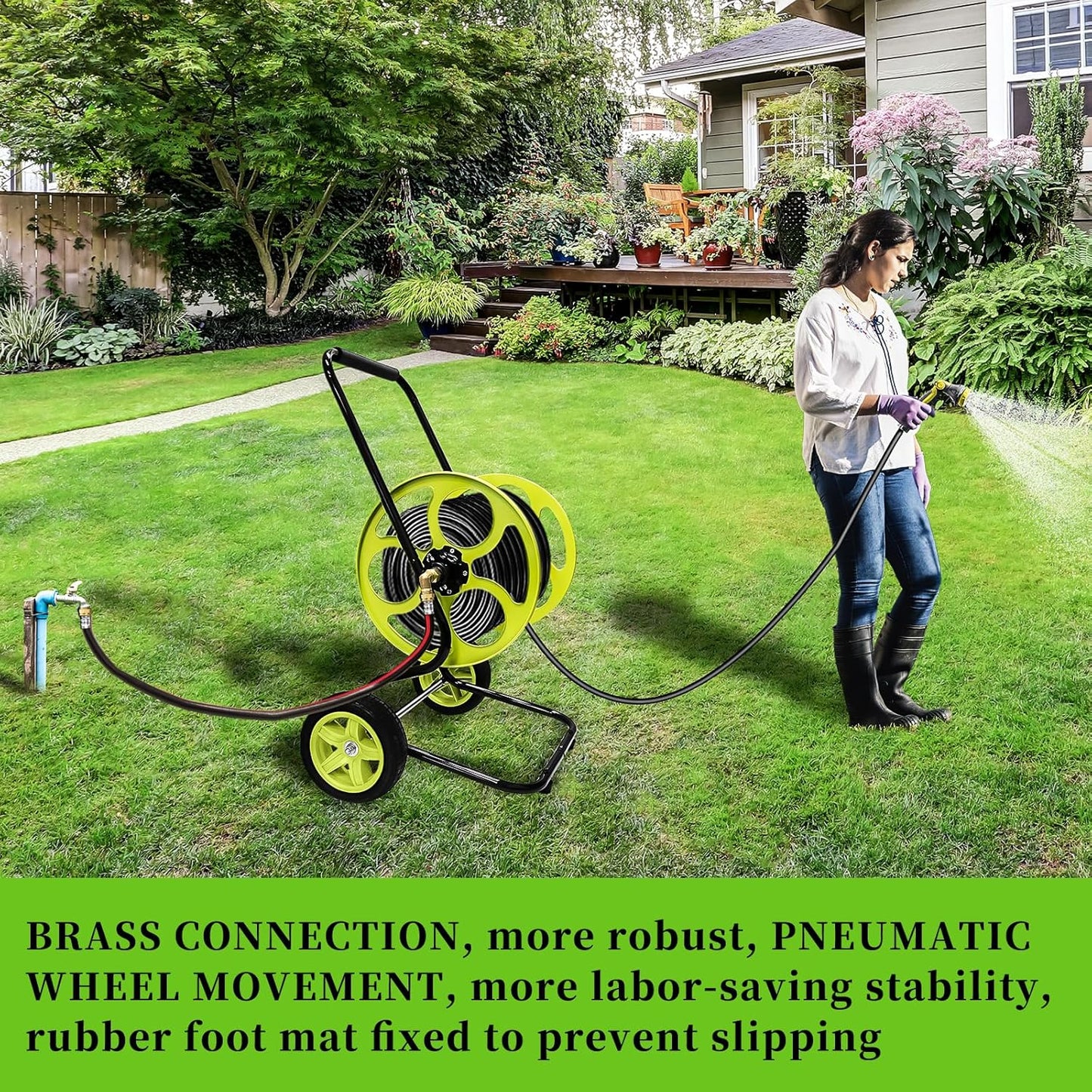 Garden Hose Reel Cart 400FT, Heavy Duty 10" Wheels for 5/8" Hose