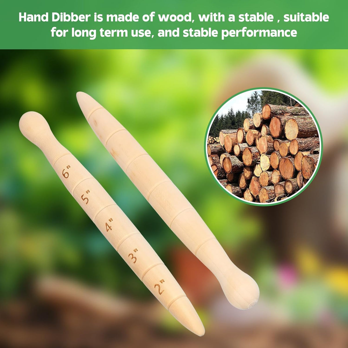 Wooden Seed Dibber with Measurement Handheld Save Time Ergonomic Round Handle Quick Efficient Seed Planter Tool Tapered Gauge