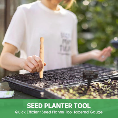 Wooden Seed Dibber with Measurement Handheld Save Time Ergonomic Round Handle Quick Efficient Seed Planter Tool Tapered Gauge