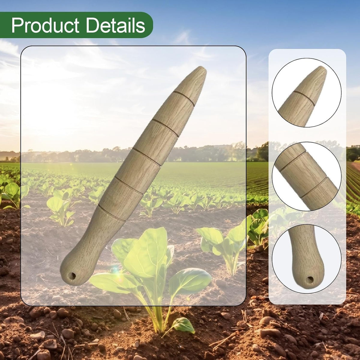 Wooden Seed Dibber with Measurement Handheld Save Time Ergonomic Round Handle Quick Efficient Seed Planter Tool Tapered Gauge