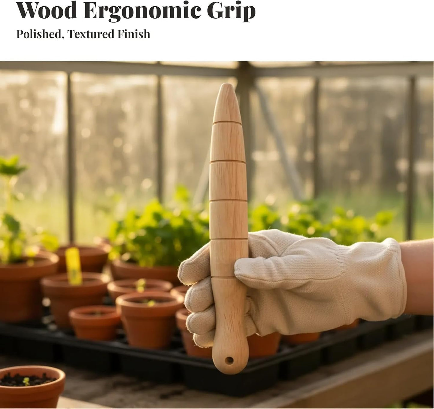 Wooden Seed Dibber with Measurement Handheld Save Time Ergonomic Round Handle Quick Efficient Seed Planter Tool Tapered Gauge