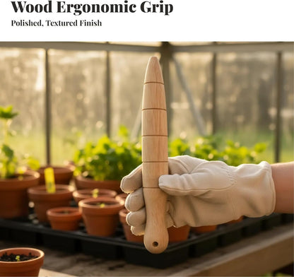 Wooden Seed Dibber with Measurement Handheld Save Time Ergonomic Round Handle Quick Efficient Seed Planter Tool Tapered Gauge