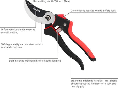39000 Heavy Duty Adjustable Anvil Pruning Shears for Gardening, Hand Pruners, Stem Cutter, Branch Trimmer, Garden Clippers