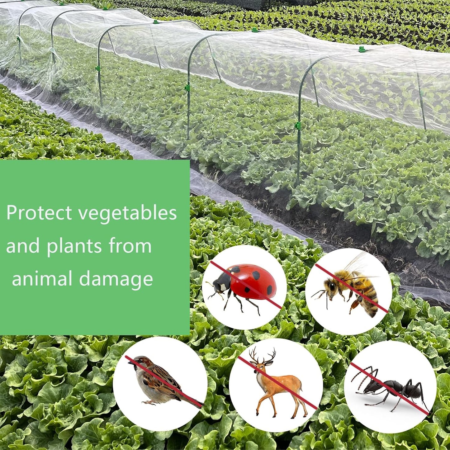 2 Pack 10X43FT Garden Netting for Raised Beds, Ultra Fine Insect Netting for Vegetable Flowers Fruits Greenhouse Crops, Garden Mesh Plant Cover Row Cover Barrier Protection Net for Birds