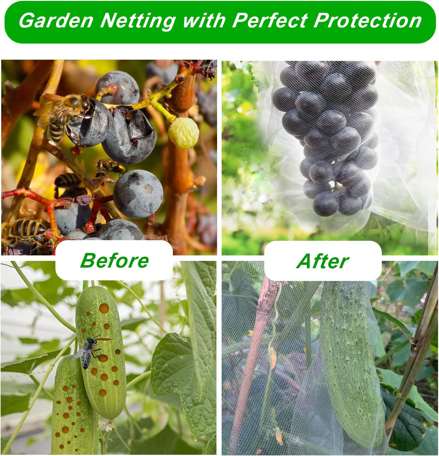 2 Pack 10X43FT Garden Netting for Raised Beds, Ultra Fine Insect Netting for Vegetable Flowers Fruits Greenhouse Crops, Garden Mesh Plant Cover Row Cover Barrier Protection Net for Birds