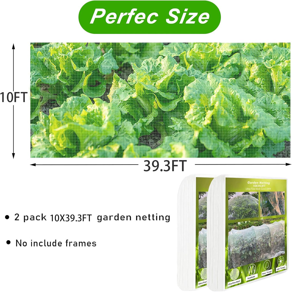 2 Pack 10X43FT Garden Netting for Raised Beds, Ultra Fine Insect Netting for Vegetable Flowers Fruits Greenhouse Crops, Garden Mesh Plant Cover Row Cover Barrier Protection Net for Birds