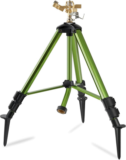 Impact Sprinklers on Tripod Base with Ground Plugs,Heavy Duty Brass Head Sprinkler with 360 Degree Spray,0-44ft Large Area Irrigation,Tripod Sprinkler with Extension Legs for Yard Garden Lawn,1 Pack