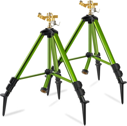 Impact Sprinklers on Tripod Base with Ground Plugs,Heavy Duty Brass Head Sprinkler with 360 Degree Spray,0-44ft Large Area Irrigation,Tripod Sprinkler with Extension Legs for Yard Garden Lawn,1 Pack