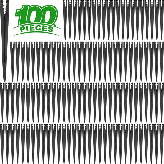 100 Pieces Drip Irrigation Support Stakes for 1/4 Inch Tubing, Plastic 1/4'' Drip Tube Holder Stakes for Irrigation Hose Emitter Support Garden Greenhouse Drip Supplies, 5.6-Inch Long