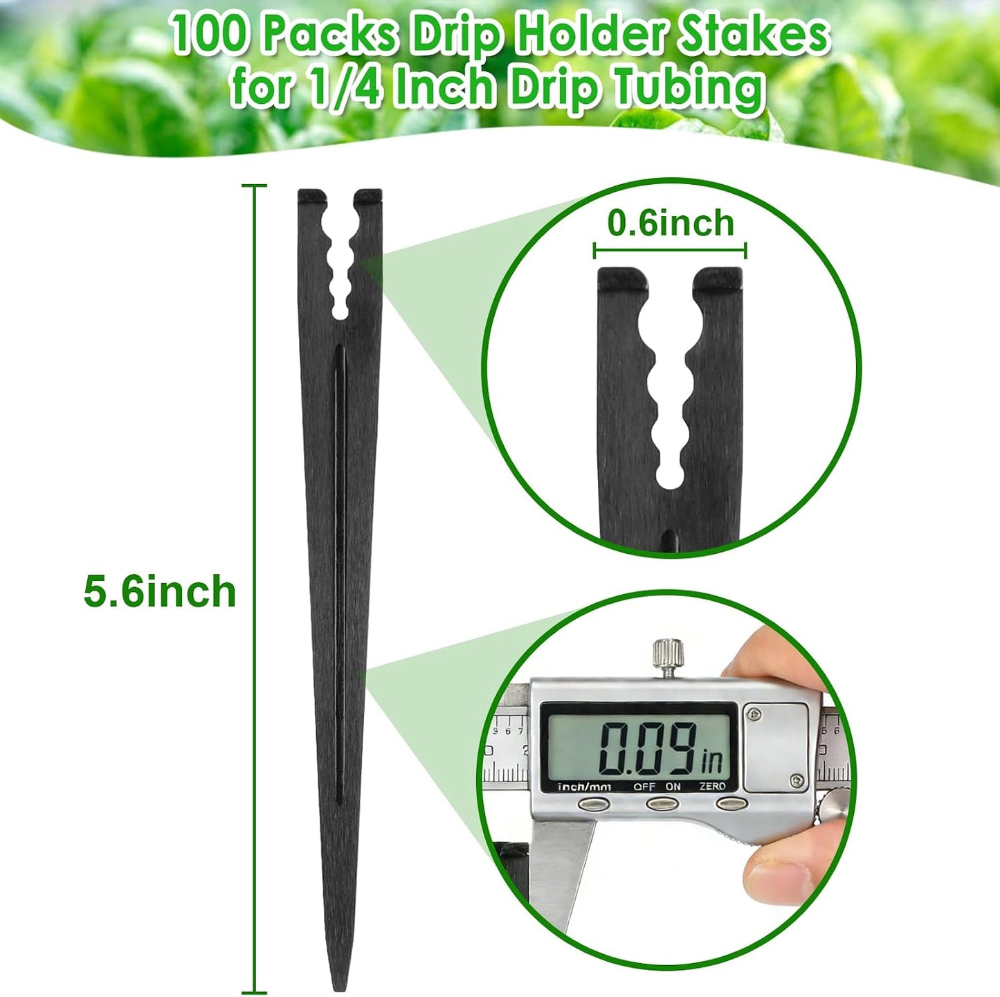 100 Pieces Drip Irrigation Support Stakes for 1/4 Inch Tubing, Plastic 1/4'' Drip Tube Holder Stakes for Irrigation Hose Emitter Support Garden Greenhouse Drip Supplies, 5.6-Inch Long