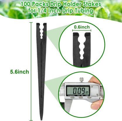 100 Pieces Drip Irrigation Support Stakes for 1/4 Inch Tubing, Plastic 1/4'' Drip Tube Holder Stakes for Irrigation Hose Emitter Support Garden Greenhouse Drip Supplies, 5.6-Inch Long