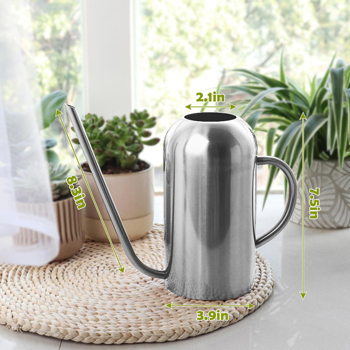 Watering Can Indoor Outdoor Plants, 50oz/1500ml Garden Long Spout Watering Cans, Stainless Steel Plants Watering Can Pot for Indoor House Plants Bonsai Flower Decorative