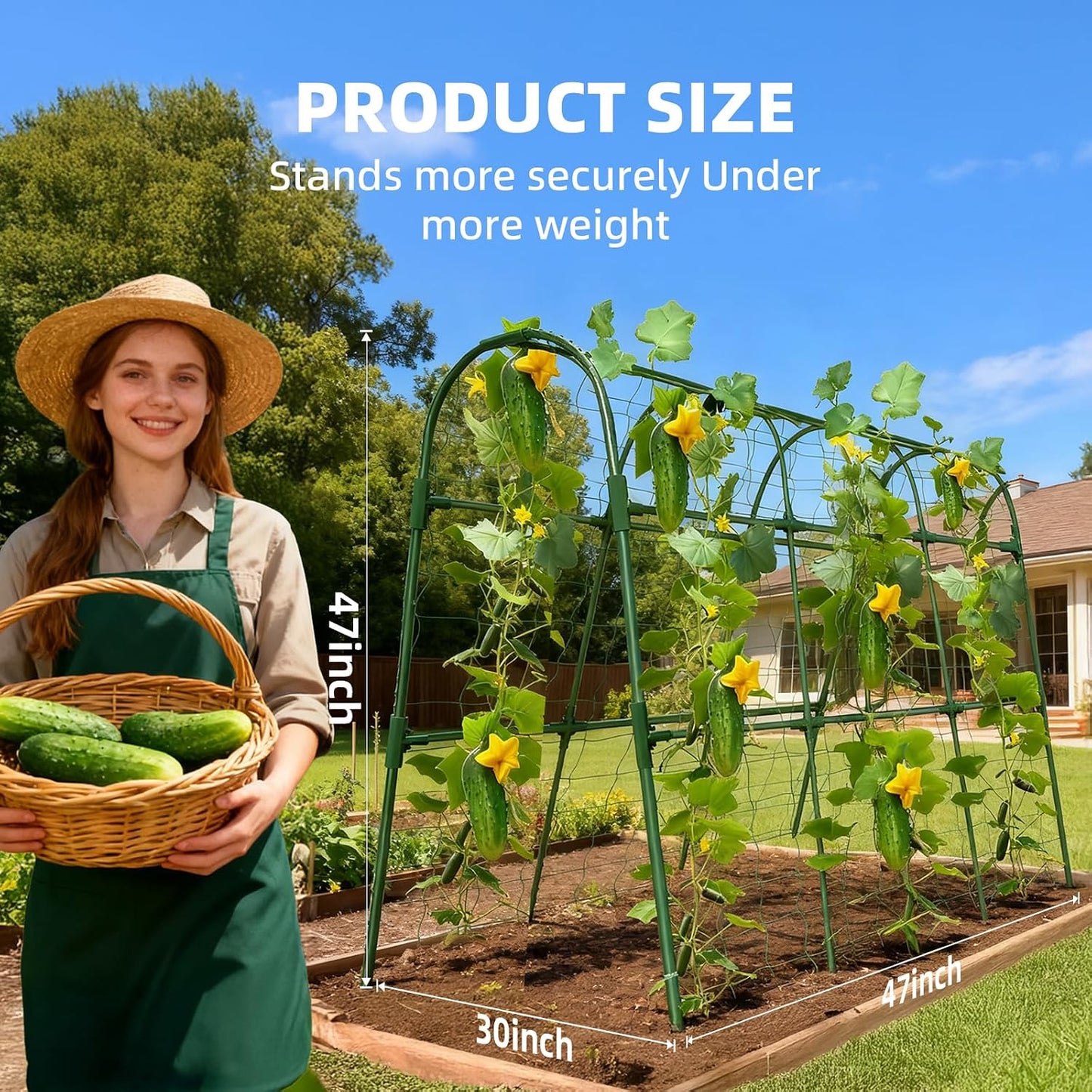 Cucumber Trellis for Raised Bed, U-Shape Garden Arch Metal Support for Climbing Plants, Metal Arch Plant Support Vegetables Trellis, Plant Support for Vine Outdoor (Green, 47*30*47inch(L*W*H))