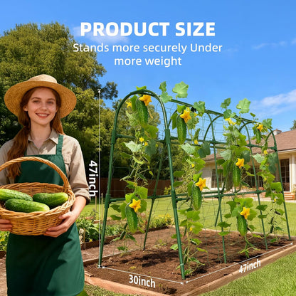 Cucumber Trellis for Raised Bed, U-Shape Garden Arch Metal Support for Climbing Plants, Metal Arch Plant Support Vegetables Trellis, Plant Support for Vine Outdoor (Green, 47*30*47inch(L*W*H))