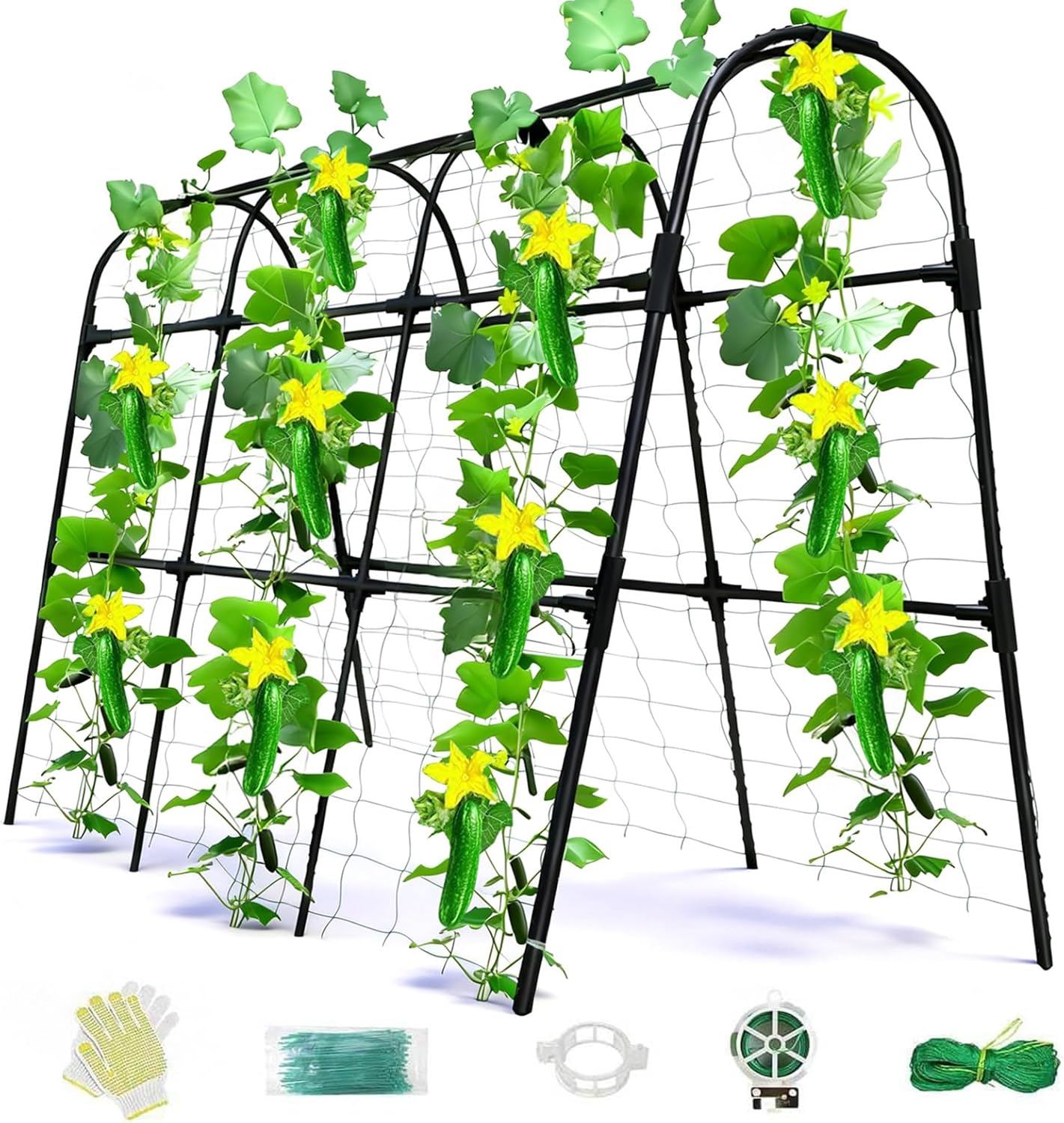 Cucumber Trellis for Raised Bed, U-Shape Garden Arch Metal Support for Climbing Plants, Metal Arch Plant Support Vegetables Trellis, Plant Support for Vine Outdoor (Green, 47*30*47inch(L*W*H))
