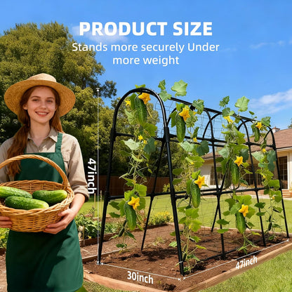 Cucumber Trellis for Raised Bed, U-Shape Garden Arch Metal Support for Climbing Plants, Metal Arch Plant Support Vegetables Trellis, Plant Support for Vine Outdoor (Green, 47*30*47inch(L*W*H))