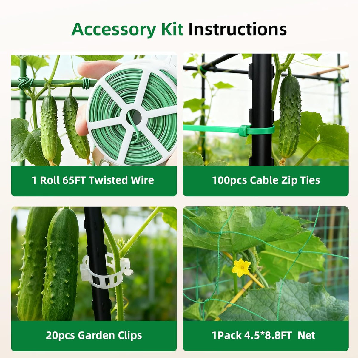 Cucumber Trellis for Raised Bed, U-Shape Garden Arch Metal Support for Climbing Plants, Metal Arch Plant Support Vegetables Trellis, Plant Support for Vine Outdoor (Green, 47*30*47inch(L*W*H))