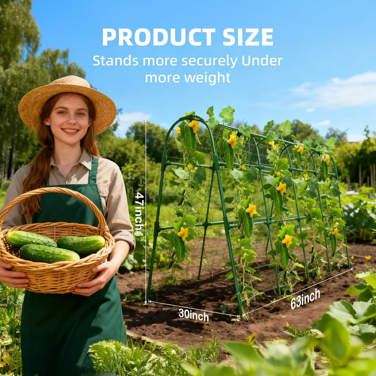 Cucumber Trellis for Raised Bed, U-Shape Garden Arch Metal Support for Climbing Plants, Metal Arch Plant Support Vegetables Trellis, Plant Support for Vine Outdoor (Green, 47*30*47inch(L*W*H))