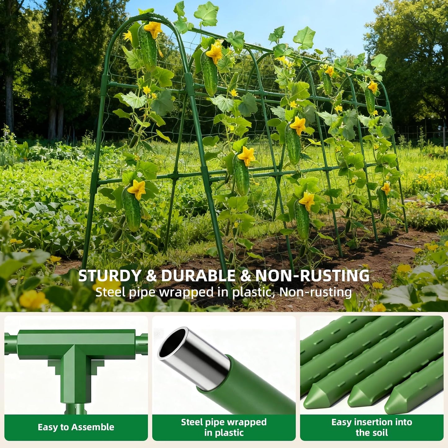 Cucumber Trellis for Raised Bed, U-Shape Garden Arch Metal Support for Climbing Plants, Metal Arch Plant Support Vegetables Trellis, Plant Support for Vine Outdoor (Green, 47*30*47inch(L*W*H))