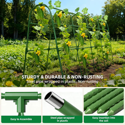 Cucumber Trellis for Raised Bed, U-Shape Garden Arch Metal Support for Climbing Plants, Metal Arch Plant Support Vegetables Trellis, Plant Support for Vine Outdoor (Green, 47*30*47inch(L*W*H))