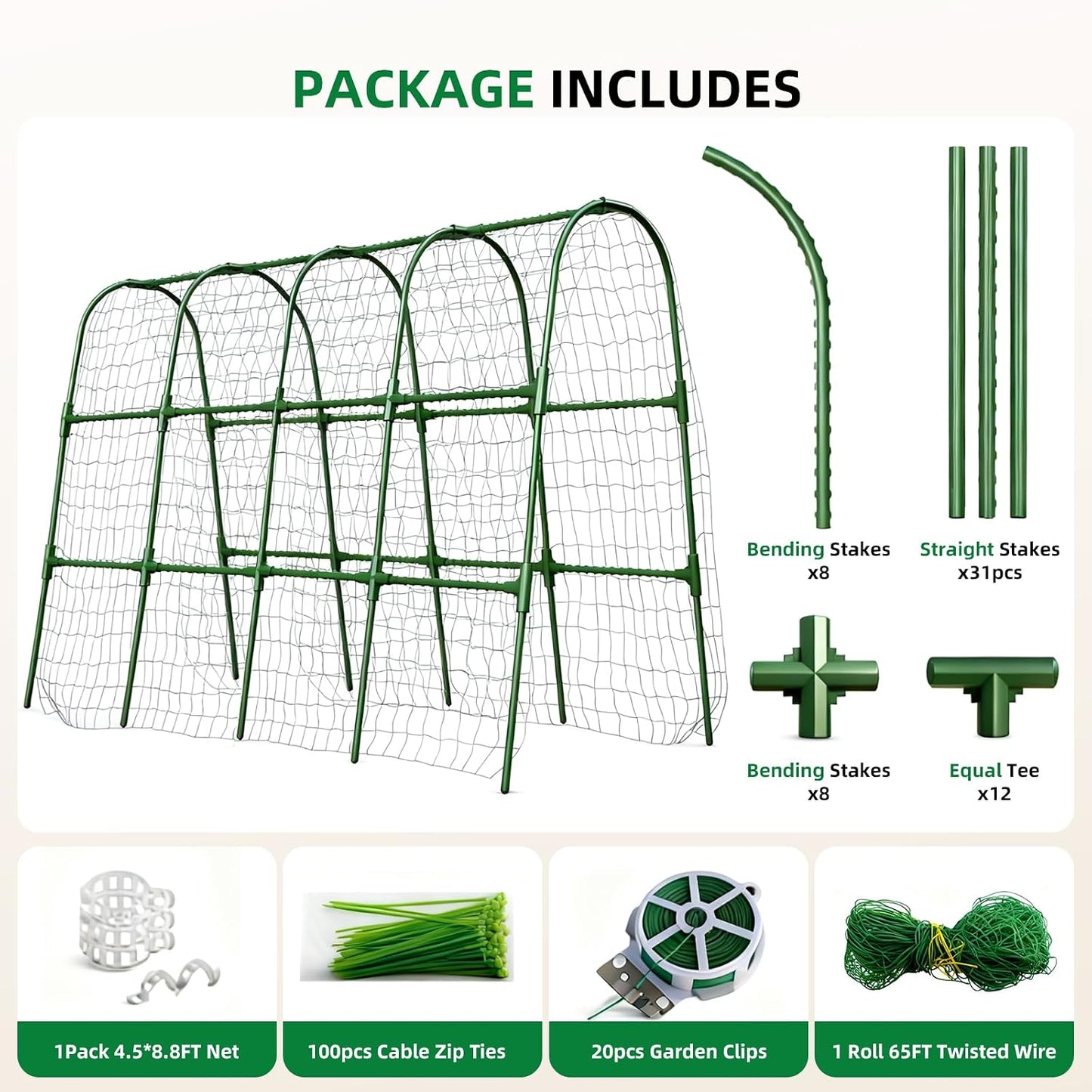 Cucumber Trellis for Raised Bed, U-Shape Garden Arch Metal Support for Climbing Plants, Metal Arch Plant Support Vegetables Trellis, Plant Support for Vine Outdoor (Green, 47*30*47inch(L*W*H))