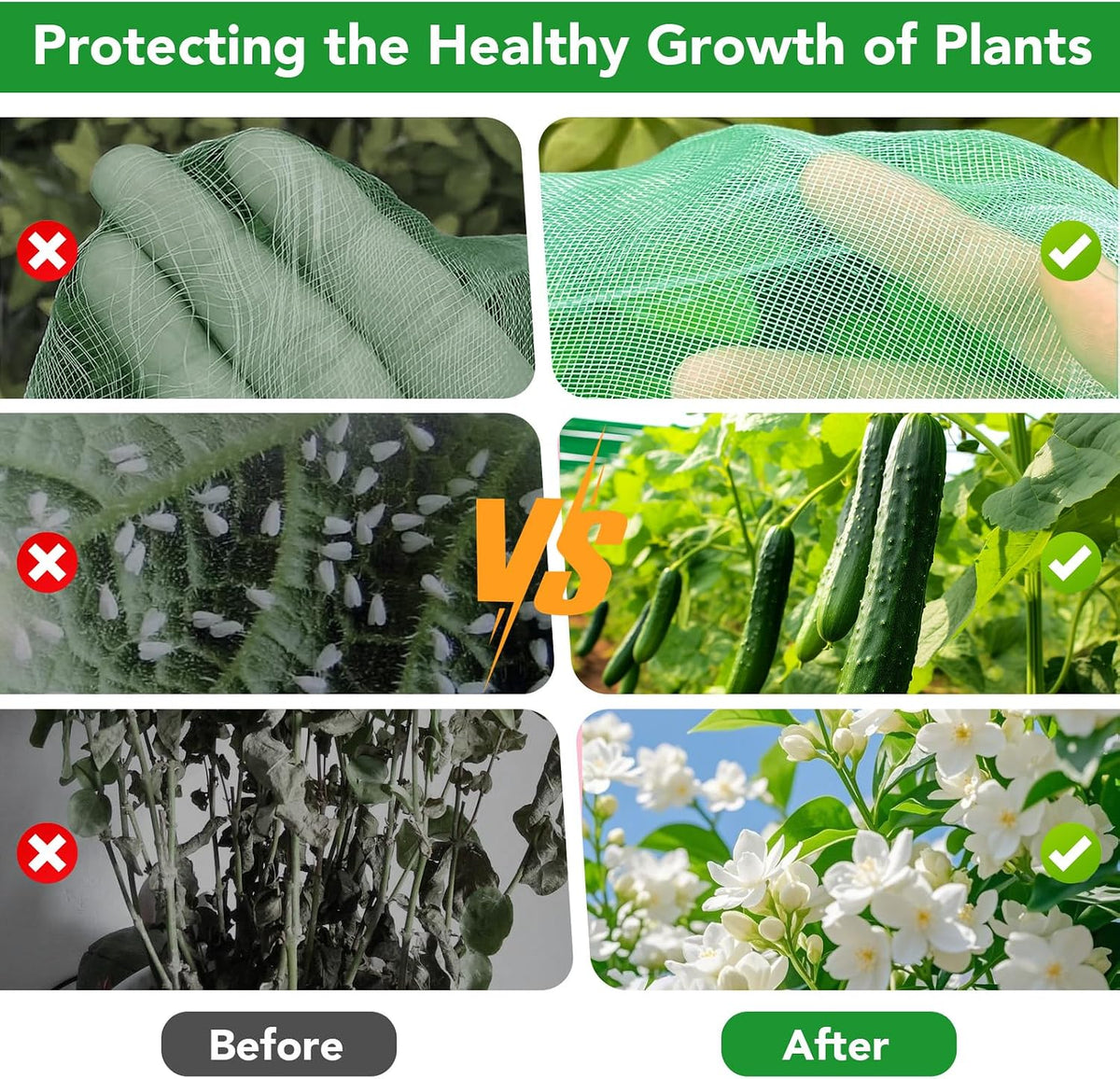 Garden Mesh Netting Kit for Raised Beds, 10x30FT Green Garden Netting ＆6 Sets Fiberglass Garden Hoops, Row Cover Garden Netting Pest Barrier Plant Protection for Vegetable Flowers Fruits