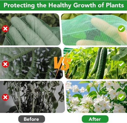 Garden Mesh Netting Kit for Raised Beds, 10x30FT Green Garden Netting ＆6 Sets Fiberglass Garden Hoops, Row Cover Garden Netting Pest Barrier Plant Protection for Vegetable Flowers Fruits