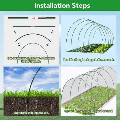 Garden Mesh Netting Kit for Raised Beds, 10x30FT Green Garden Netting ＆6 Sets Fiberglass Garden Hoops, Row Cover Garden Netting Pest Barrier Plant Protection for Vegetable Flowers Fruits
