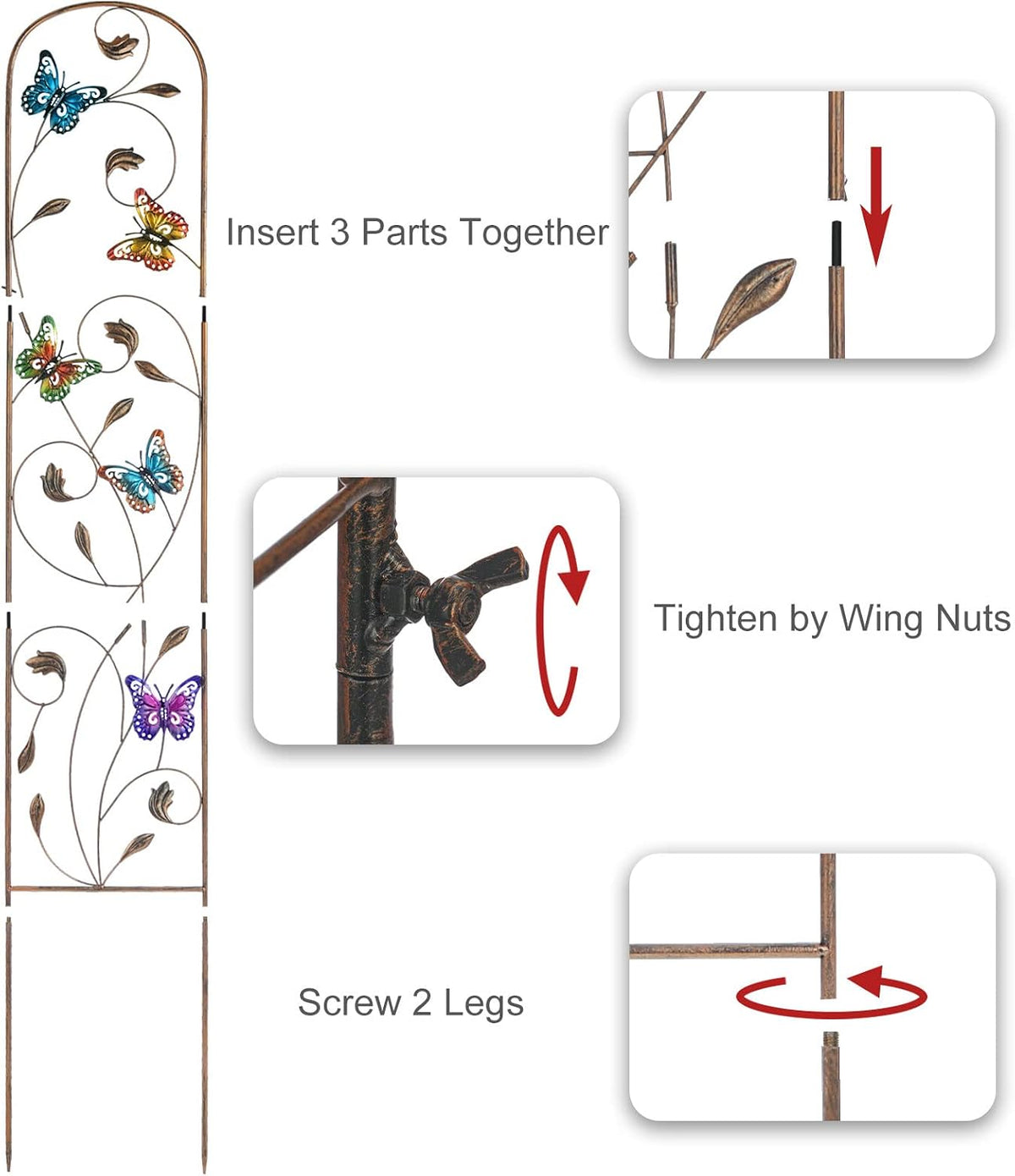 Set of 2 Butterfly Metal Garden Trellis for Climbing Plants, Decorative Vegetables Flowers Vine Trellis for Outdoor Patio 60'' H x 11'' W